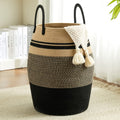 1pc Bohemian Laundry Hamper Basket 22.0inch Tall Foldable Clothes Hamper with Extended Handles Oval Fabric Storage for Bedroom Bathroom Organization Textured Weave Pattern No Tassel, Laundry Hampers