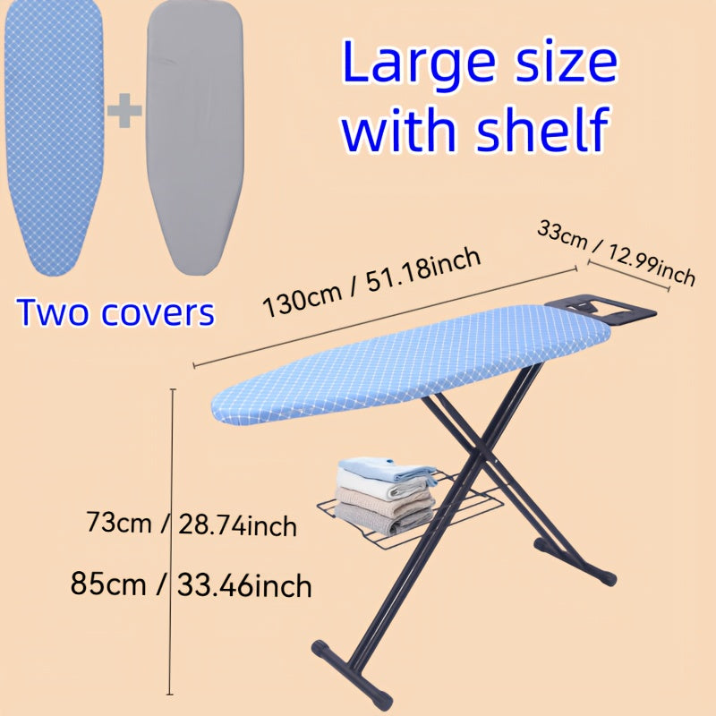 A Foldable Ironing Board For Easy Storage, Adjustable To 5 Different Heights, A Must-have For Home, Hotel, Or Laundry Room, With A Sturdy And Safe Golden Frame.
