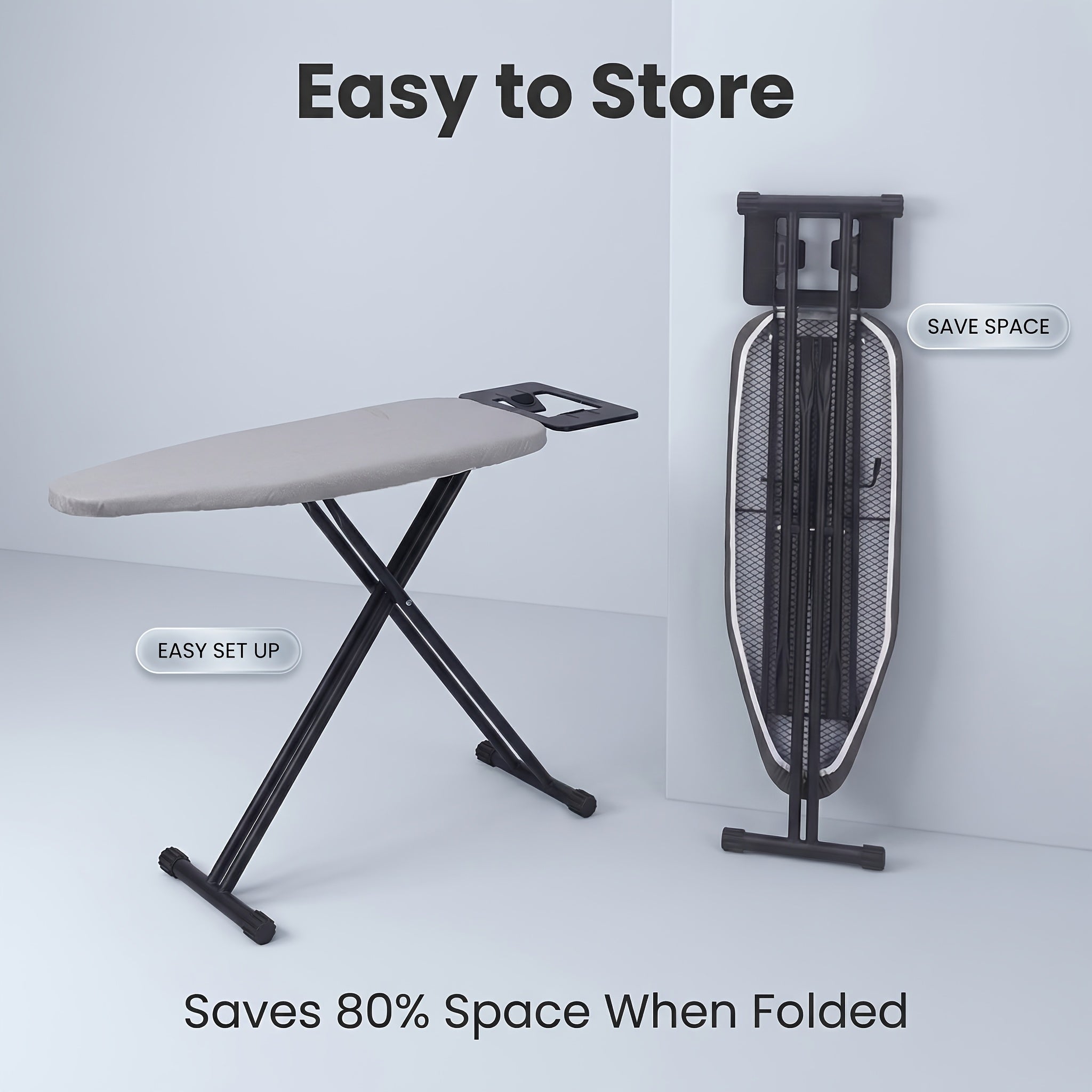 A Foldable Ironing Board For Easy Storage, Adjustable To 5 Different Heights, A Must-have For Home, Hotel, Or Laundry Room, With A Sturdy And Safe Golden Frame.