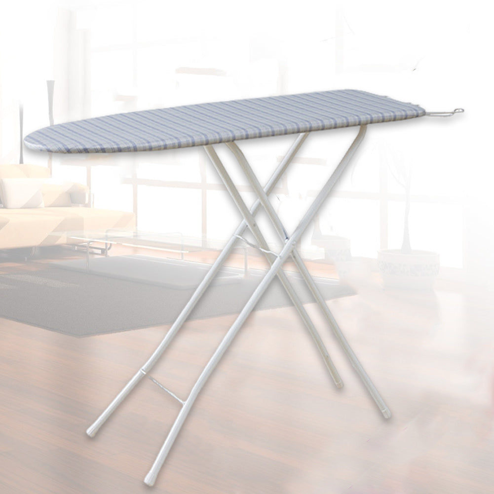Foldable Adjustable Height Ironing Board with Heat-Resistant Wooden Cover & Iron Rest - 36 Inch Gray Checkered Design for Home, Laundry Room, Space-Saving Storage, Durable Construction