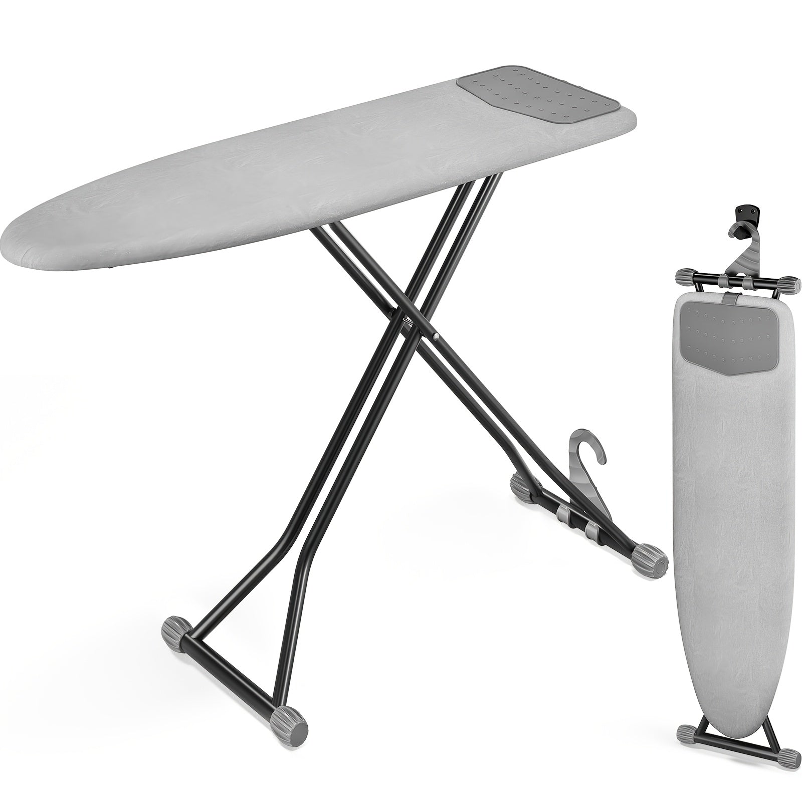Compact Foldable Ironing Board 13X43 | Heat Resistant Cover, 7 Height Adjustable, Space Saver - Solid Grey\u002FBlack, Metal, Brand: Kingrack