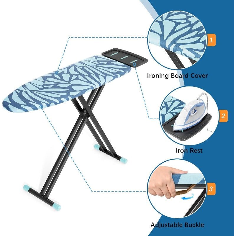 Full Size Heavy-Duty Ironing Board with Heat-Resistant Cover & Iron Rest - Adjustable Height (28-36\