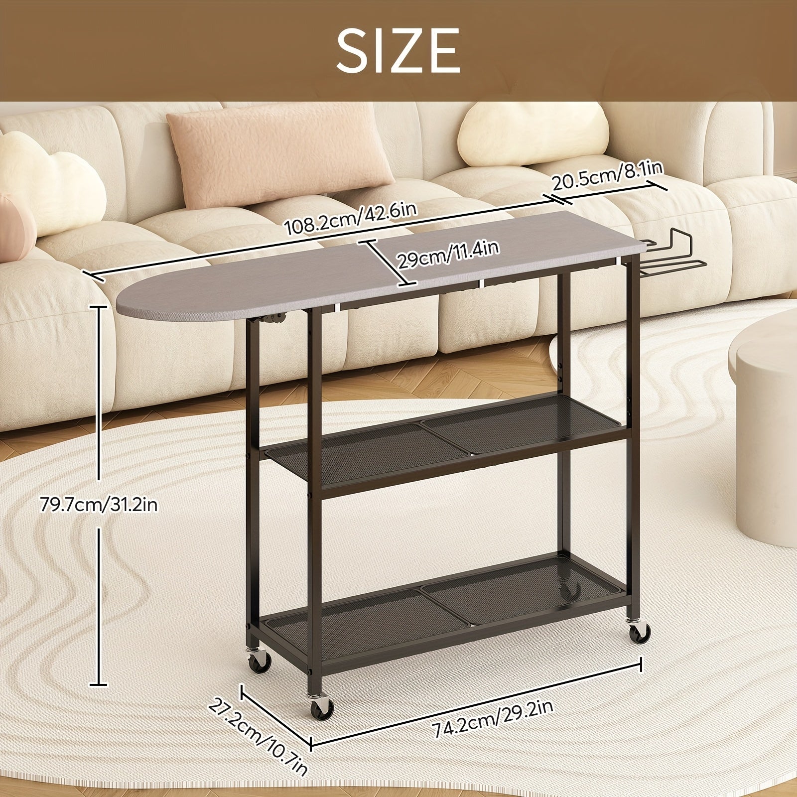 Three Layers Ironing Board Cart with Two Layers Of Shelves, Three Layers Of Movable Ironing Boards, And Multiple Layers Of Shelves with Wheels, Suitable for Storage In Living Rooms, Bedrooms, Courtyards., Utility Racks