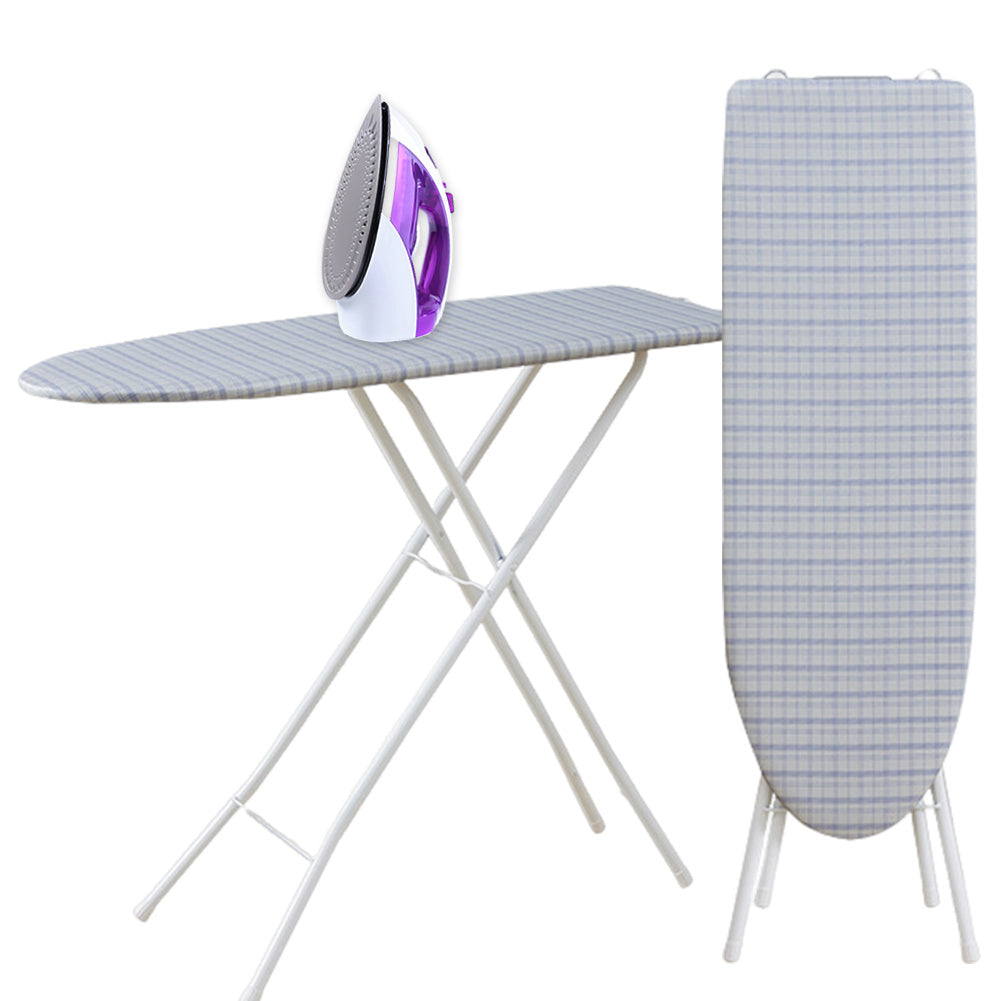 Foldable Adjustable Height Ironing Board with Heat-Resistant Wooden Cover & Iron Rest - 36 Inch Gray Checkered Design for Home, Laundry Room, Space-Saving Storage, Durable Construction