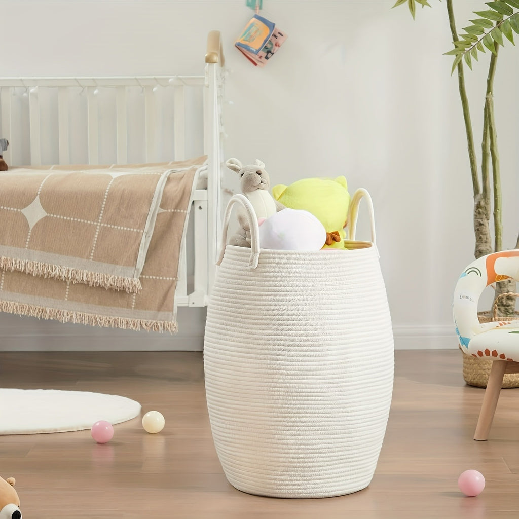 1pc Bohemian Laundry Hamper Basket 22.0inch Tall Foldable Clothes Hamper with Extended Handles Oval Fabric Storage for Bedroom Bathroom Organization Textured Weave Pattern No Tassel, Laundry Hampers