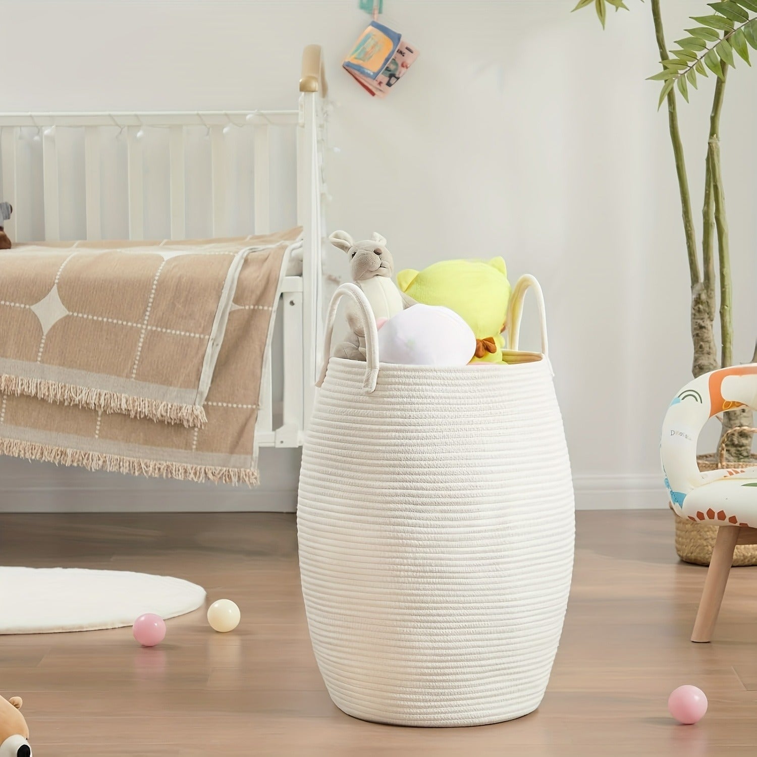 1pc Bohemian Laundry Hamper Basket 22.0inch Tall Foldable Clothes Hamper with Extended Handles Oval Fabric Storage for Bedroom Bathroom Organization Textured Weave Pattern No Tassel, Laundry Hampers