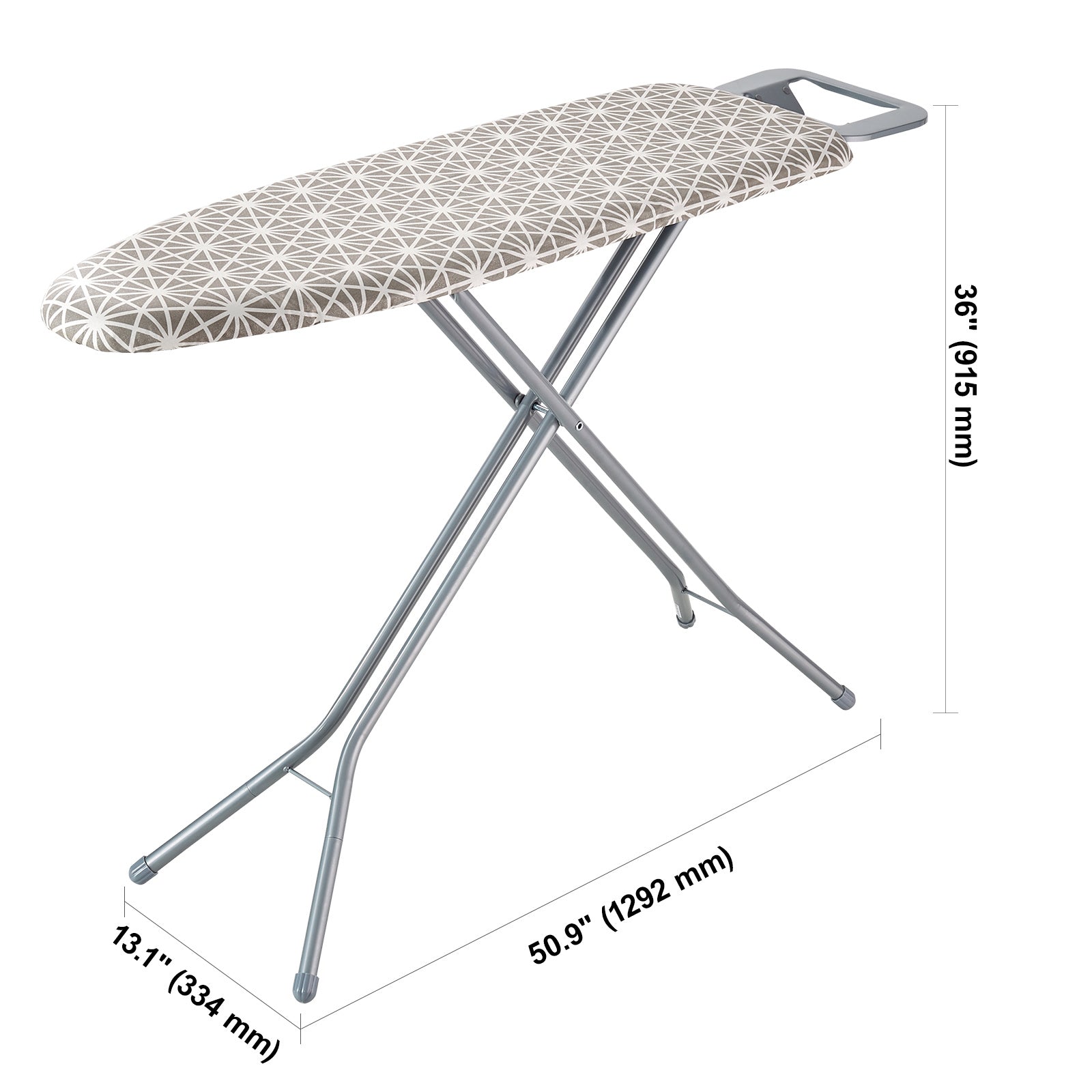 VEVOR Ironing Board with Large 51 x 13 Ironing Surface, Thickened 4 Layers Iron Board with Heat Resistant Cover and 100% Cotton Cover, 7 Adjustable Heights Ironing Board for Home Laundry Room Use
