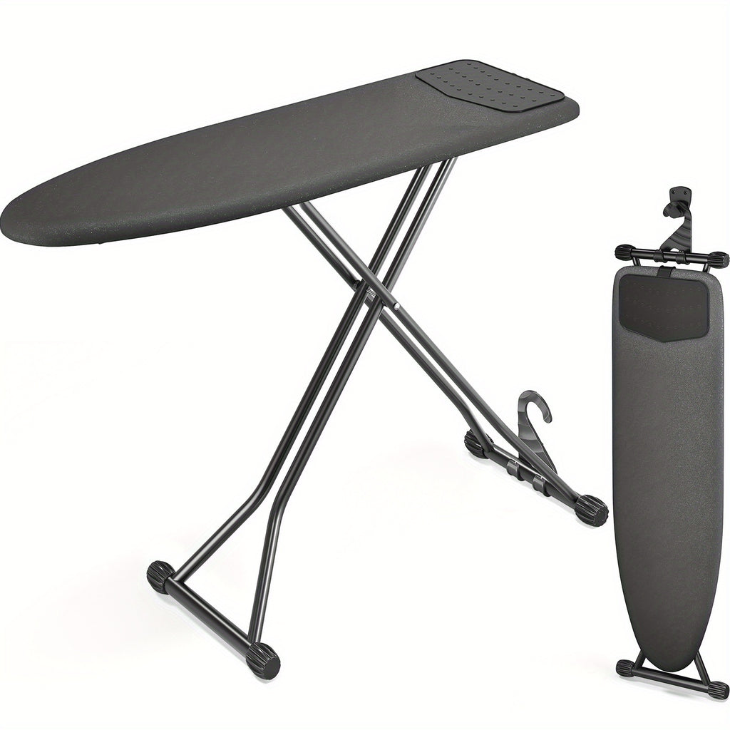 Compact Foldable Ironing Board 13X43 | Heat Resistant Cover, 7 Height Adjustable, Space Saver - Solid Grey\u002FBlack, Metal, Brand: Kingrack