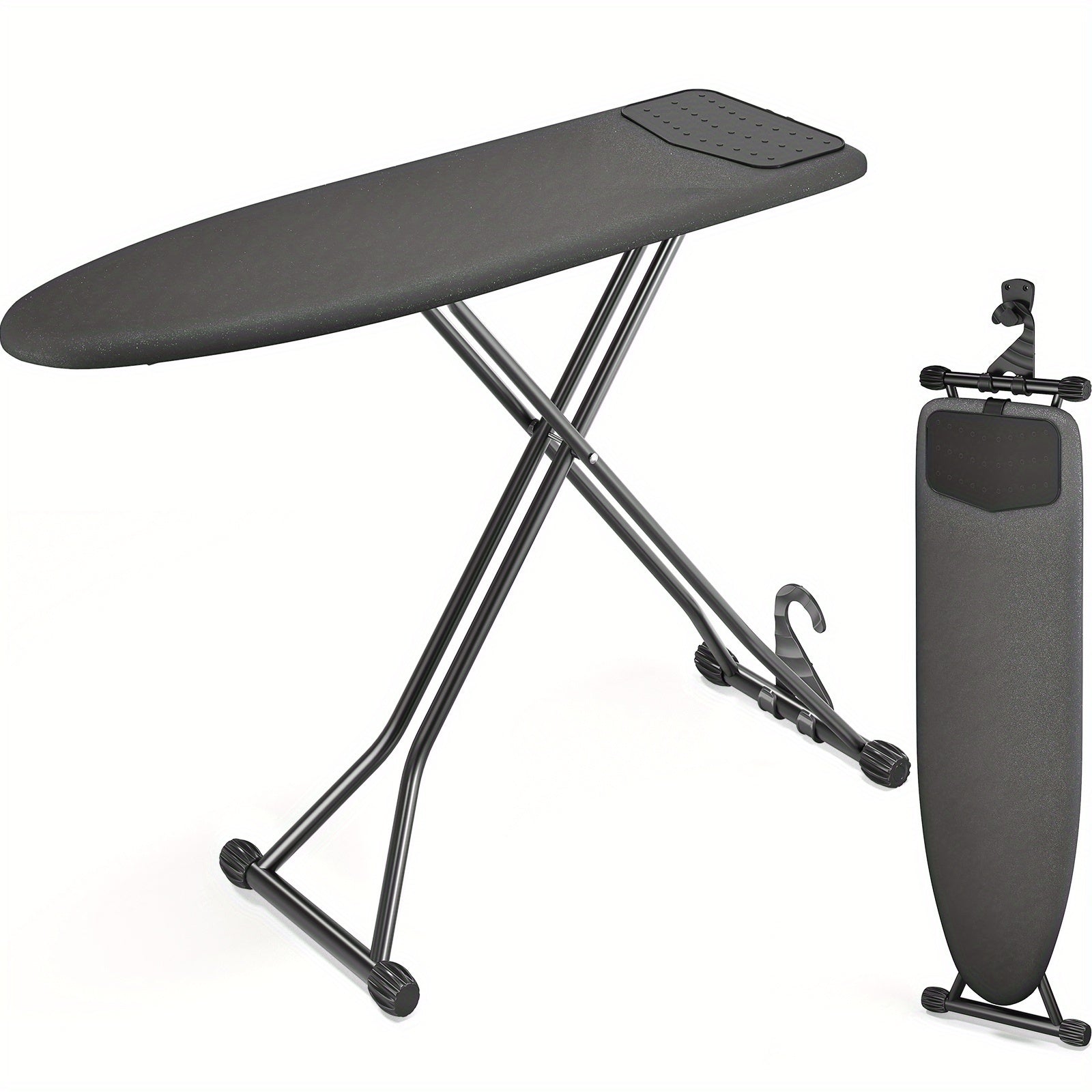 Compact Foldable Ironing Board 13X43 | Heat Resistant Cover, 7 Height Adjustable, Space Saver - Solid Grey\u002FBlack, Metal, Brand: Kingrack