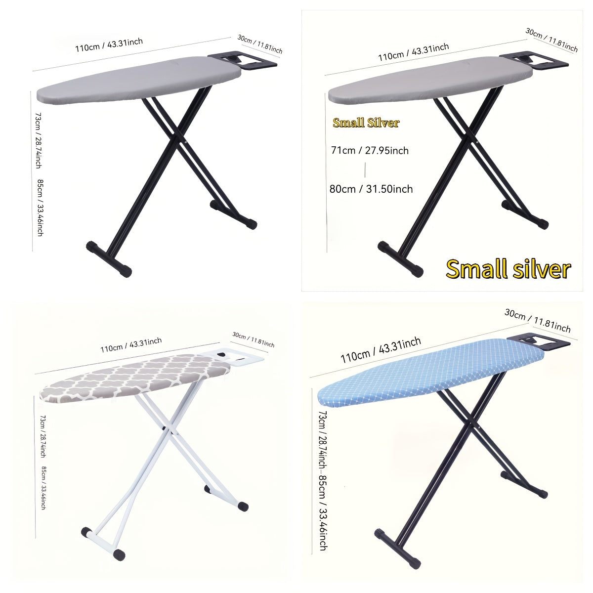 A Foldable Ironing Board For Easy Storage, Adjustable To 5 Different Heights, A Must-have For Home, Hotel, Or Laundry Room, With A Sturdy And Safe Golden Frame.