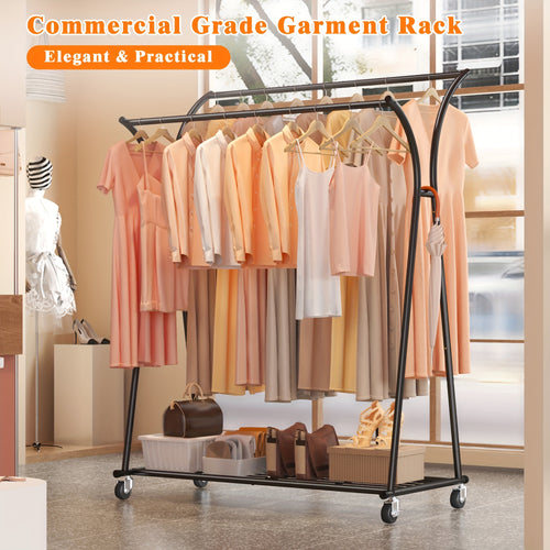 238 LBS Double Rods Clothing Garment Rack, Rolling Clothes Organizer On Wheels For Hanging Clothes, For Bedroom, Living Room, Easy Assembly, Closet And Storage, Home Organization, Efficient Space Solution, Modern Closet System, Durable Storage Option,...