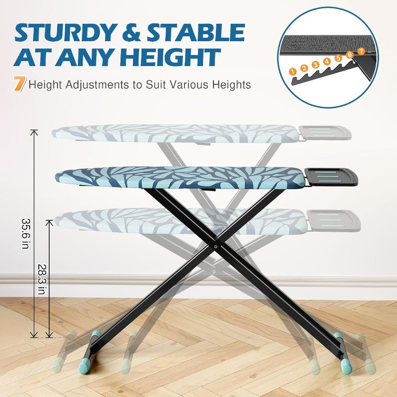 Full Size Heavy-Duty Ironing Board with Heat-Resistant Cover & Iron Rest - Adjustable Height (28-36\