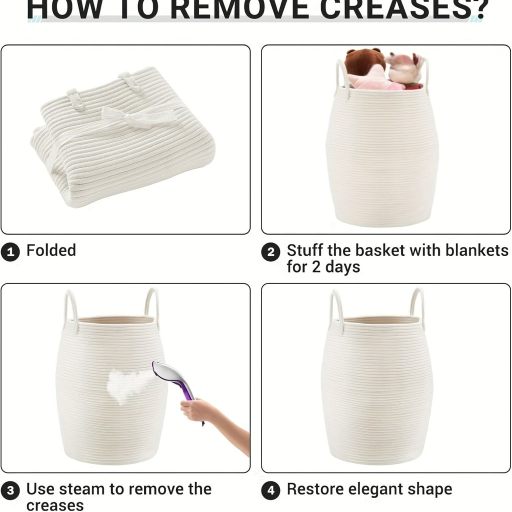 1pc Bohemian Laundry Hamper Basket 22.0inch Tall Foldable Clothes Hamper with Extended Handles Oval Fabric Storage for Bedroom Bathroom Organization Textured Weave Pattern No Tassel, Laundry Hampers