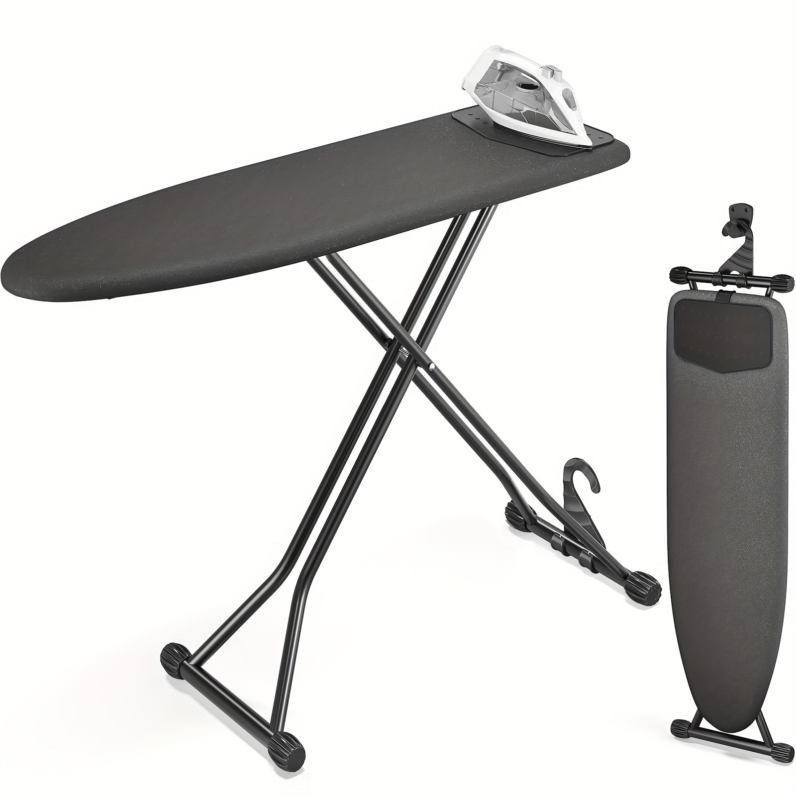 Compact Foldable Ironing Board 13X43 | Heat Resistant Cover, 7 Height Adjustable, Space Saver - Solid Grey\u002FBlack, Metal, Brand: Kingrack