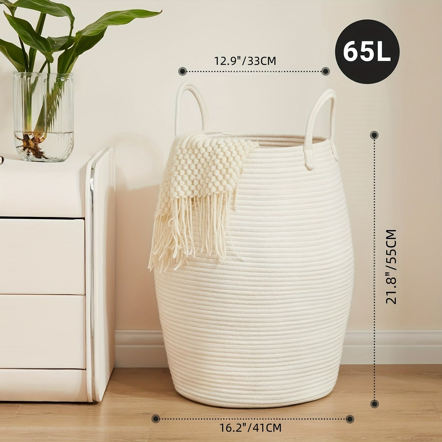1pc Bohemian Laundry Hamper Basket 22.0inch Tall Foldable Clothes Hamper with Extended Handles Oval Fabric Storage for Bedroom Bathroom Organization Textured Weave Pattern No Tassel, Laundry Hampers